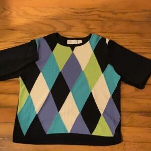 Alfred Dunner Black and Blue Argyle Sweater